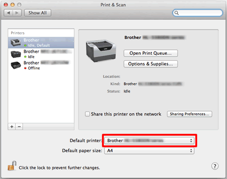 Choose the Brother Printer as Default Printer